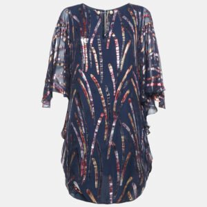 INGIE Paris Navy Blue Lurex Silk Mini Dress M