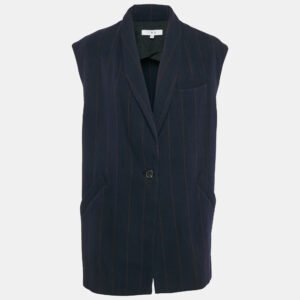 IRO Navy Blue Pinstripe Wool Blend Sleeveless Oversized Coat M