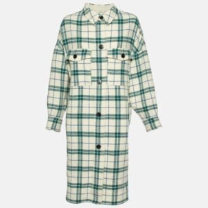 Isabel Marant Etoile Ivory White Faxon Plaid Wool Drop Shoulder Long Coat XS