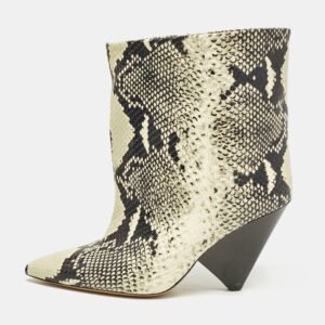Isabel Marant Black/Beige Snakeskin Embossed Leather Miyako Ankle Boots Size 37