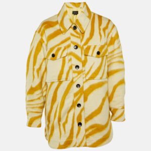 Isabel Marant Yellow & Cream Printed Wool Short Coat M