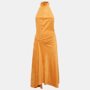 Isabel Marant Camel Brown Calypso Halterneck Draped Midi Dress M