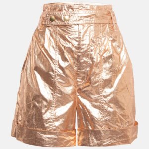 Isabel Marant Metallic Rose Gold Cotton Belted Tweni Shorts M