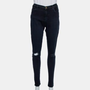 J Brand Navy Blue Denim Super Skinny Distressed Blackout Jeans M