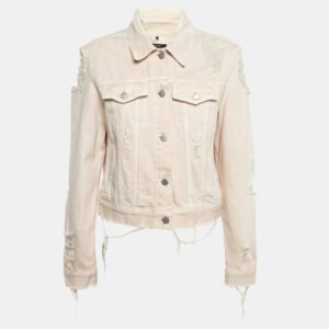 J Brand Cream Distressed & Ripped  Denim Buttoned Jacket L