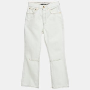 Jacquemus White Denim Leather Trim Straight Leg Jeans S Waist 24"