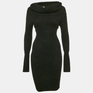 Jacquemus Black Mohair Rib Knit Off Shoulder Cut-Out Midi Dress M