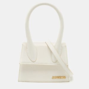 Jacquemus White Leather Le Chiquito Moyen Top Handle Bag