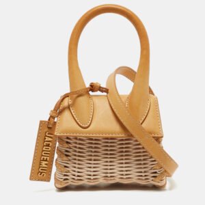 Jacquemus Mustard/Cream Rattan and Leather Mini Wicker Le Chiquito Top Handle Bag
