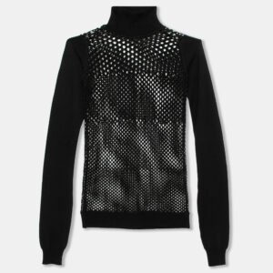 Jean Paul Gaultier Maille Black Patterned Open Knit Long Sleeve Sweater S