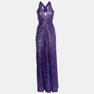 Jenny Packham Purple Sequin Halter Neck Gown M