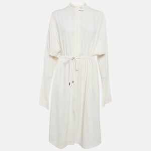 Jil Sander White Sateen Waist Drawstring Midi Dress S