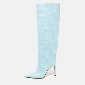 Jimmy Choo Blue Croc Embossed Leather Knee Length Boots Size 39
