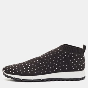 Jimmy Choo Black Knit Fabric Norway Slip On Sneakers Size 39.5