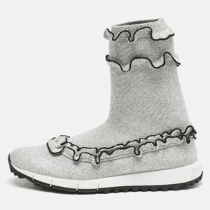 jimmy choo silver ruffle knit fabric eugene sneakers size 38
