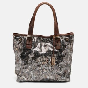 Jimmy Choo Brown/Metallic Python Print Sequins and Leather Bea Tote