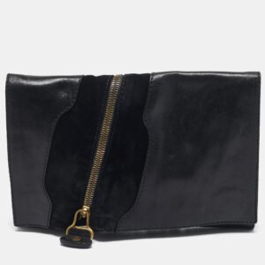 Jimmy Choo Black Leather and Suede Martha Clutch