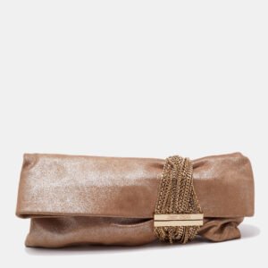 Jimmy Choo Gold Glitter Suede Chandra Clutch
