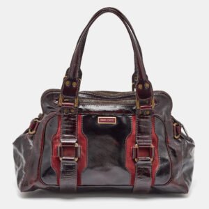 Jimmy Choo Burgundy Patent Leather and Suede Malena Satchel
