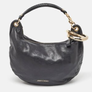 Jimmy Choo Black Leather and Python Small Solar Hobo
