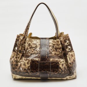 Jimmy Choo Brown/Cream Water Snake Leather Ramona Shoulder Bag