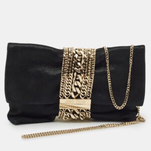 Jimmy Choo Black Shimmer Suede Chandra Chain Clutch
