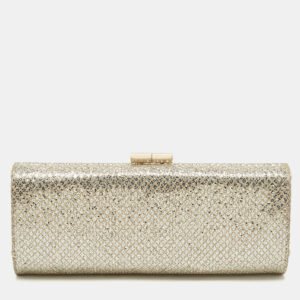 Jimmy Choo Gold Glitter Lurex Fabric Twill Tube Clutch