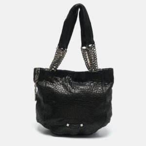 Jimmy Choo Black Pebbled Leather Large Nica Tote