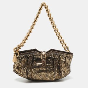 Jimmy Choo Gold Python Chain Frame Clutch