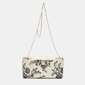 Jimmy Choo Pale Gold/Navy Blue Lace Camille and Leather Chain Clutch