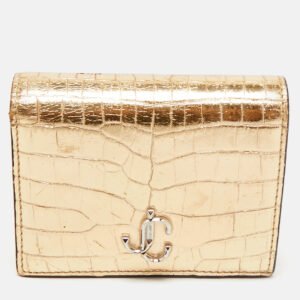Jimmy Choo Gold Croc Embossed Leather Hanne Card Case