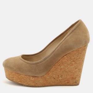 Jimmy Choo Beige Suede And Cork Wedge Platform Pumps Size 39