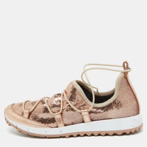 Jimmy Choo Rose Pink Metallic Leather and Sequins Andrea Sneakers Size 38