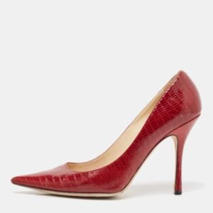 Jimmy Choo Red Lizard Embossed Leather Romy Pumps Size 39