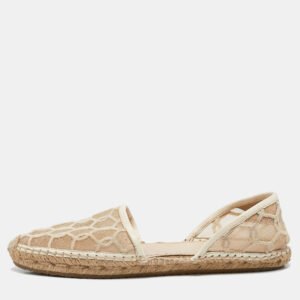 Jimmy Choo Cream Leather and Mesh Dreya Espadrille Flats Size 39