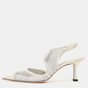 Jimmy Choo Cream/White Leather and Mesh Sally 70 Pumps Size 40