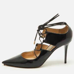 Jimmy Choo Black Patent Leather Hoops Lace Up Pumps Size 38