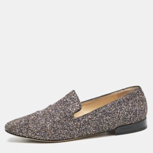 Jimmy Choo Black Glitter Jaida Smoking Slippers Size 38.5