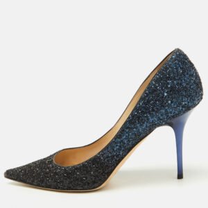 Jimmy Choo Navy Blue Coarse Glitter Romy Pointed Toe Pumps Size 39
