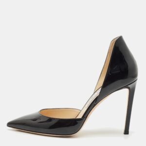 luxury-women-jimmy-choo-used-shoes-p1145373-003 Jimmy Choo Black Patent Leather Addison Pointed Toe D'orsay Pumps Size 38.5