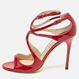Jimmy Choo Dark Red Patent Leather Lang Ankle Strap Sandals Size 37