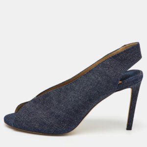 luxury-women-jimmy-choo-used-shoes-p1149933-009 Jimmy Choo Navy Blue Denim Shar Peep Toe Slingback Pumps Size 39