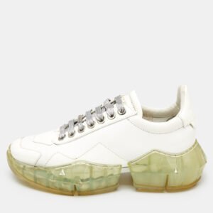 Jimmy Choo White Leather Diamond Low Top Sneakers Size 37