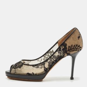 Jimmy Choo Black Lace Luna 100 Peep Toe Pumps Size 36