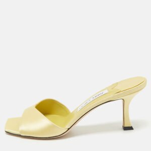 Jimmy Choo Yellow Satin Skye Slide Sandals Size 38.5