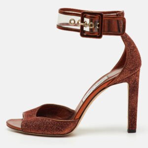 Jimmy Choo Metallic Pop Orange Lurex and PVC Moscow Ankle Strap Sandals Size 39