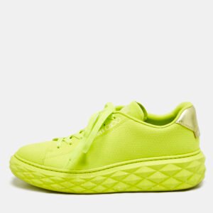 Jimmy Choo Neon Green Knit Fabric Diamond Light Maxi Sneakers Size 40