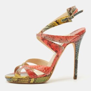 Jimmy Choo Multicolor Python Ankle Strap Sandals Size 40