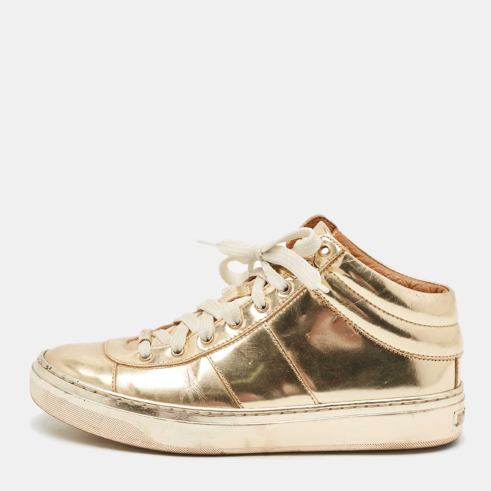 Jimmy Choo Gold Patent Leather Belgravia Sneakers Size 35
