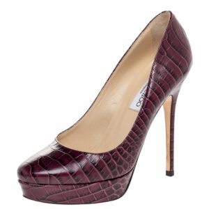 Jimmy Choo Purple Croc Embossed Leather Cosmic Pumps Size 37.5